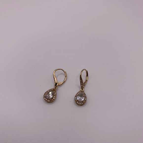 Gold Tone CZ Teardrop Earrings - Picture 3 of 5
